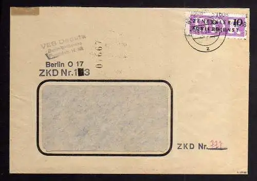 B1642 DDR Aufdruck Kontrollzahlen 1608 Berlin ZKD 14 Brief VEB Degufa Berlin Wei