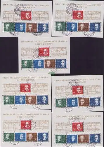 B16790 BRD 1959 Lot Block 2 Beethoven 5x **, 5x Ortsstempel, 2x SST Eröffnung