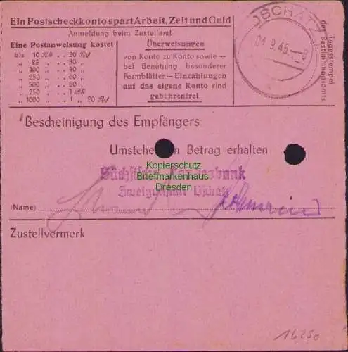 B16250 Gebühr bezahlt 1945 Postanweisung 27 Dahlen 3.9.45 nach Oschatz