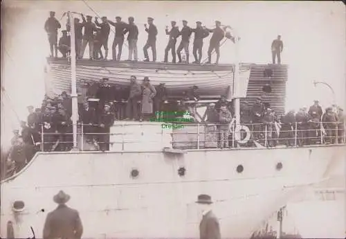 B15515 Foto um 1910 China SMS Otter Transport Dampfer Hudson Haro Rettungsboot