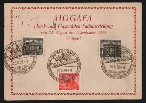 B13560 BRD 1950 Sonderkarte HOGAFA 1950 Stuttgart Ersttag der Ausstellung