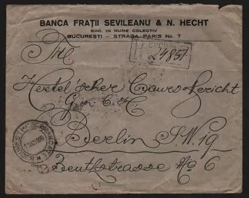 B13047 Brief Einschreiben Bucuresti Rumänien 1926 nach Berlin