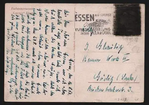 B13029 Postkarte BRD Postkrieg 1953 Vertriebenenmarke 165 geschwärzt n. Görlitz