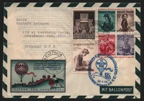 B13165 Österreich Ganzsache 1956 Niklasdorf Ballonpost über Laa Thaya n Radeberg