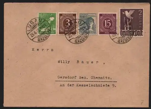 B12869 SBZ Brief Währungsreform Zehnfachfrankatur 1948 Lugau Erzgeb. 25.6.48