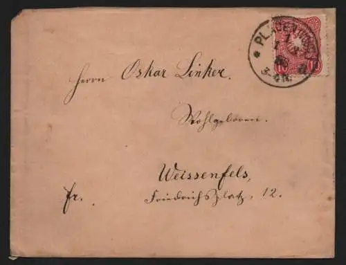 B12906 DR Deutsches Reich Brief Plauen Vogtl. 1888 nach Weissenfels