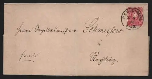 B12909 DR Deutsches Reich Brief Penig Sachs. Nach Rochlitz 1881