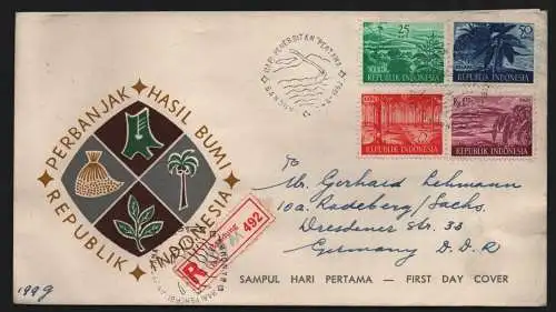 B13086 Indonesien 1960 273 - 276 FDC nach Radeberg Freimarken Nutzpflanzen