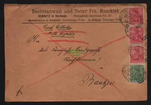 B12024 Brief DR Germania Reichspost Sebnitz Eilboten nach Bautzen 1901