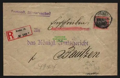 B12048 Brief DR Germania Einschreiben Dresden nach Bautzen 1908 89 I EF Portopfl