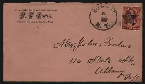 B11838 USA Brief 1887 Summit Schoharie Co. New York Fancy Canc. Albany