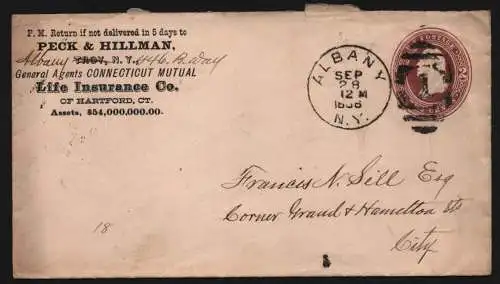 B11869 USA Brief 1886 Peck & Hillman Life Insurance Co. of Hartford CT