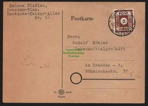 B11543 Postkarte SBZ 42 EF Dresden Ortskarte Blasewitz in die Neustadt 1945