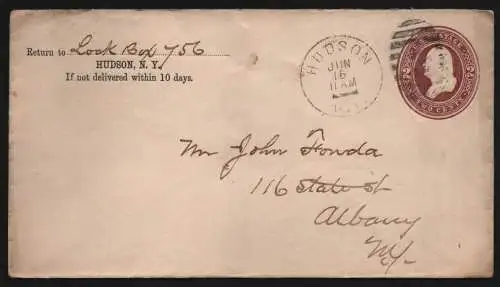 B11858 USA Brief 1886 Hudson N. Y. to Albany