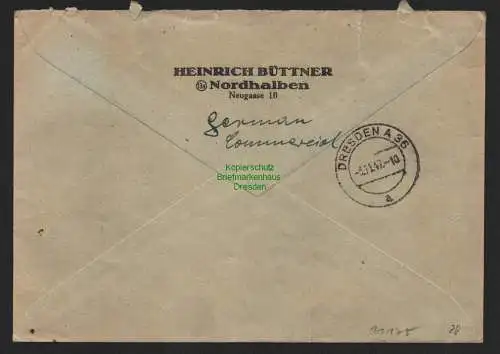 B11175 Brief Einschreiben Alliierte Besetzung Nordhalben nach Dresden 1947