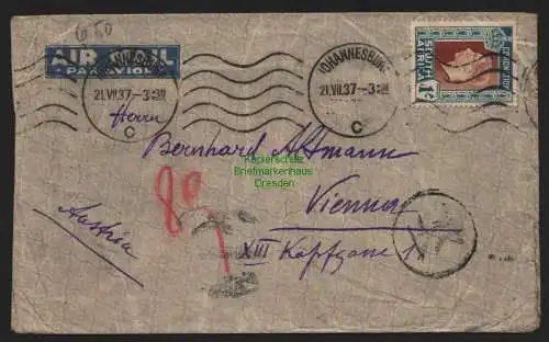 B11349 Brief Südafrika Johannesburg 1937 nach Wien über Athen Luftpost