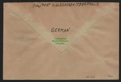 B10491 Brief BAZ Gebühr bezahlt 1946 Waldsassen nach Lübeck