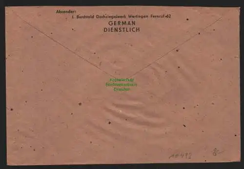 B10493 Brief BAZ Gebühr bezahlt 1946 Wertingen nach München