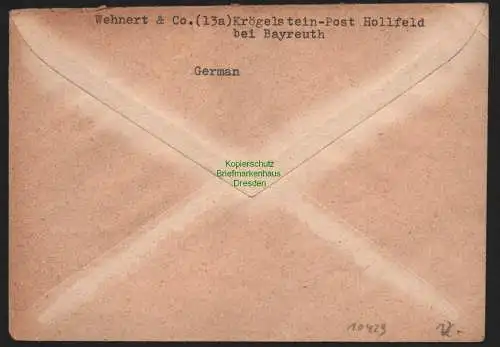 B10429 Brief BAZ Gebühr bezahlt 1945 Hollfeld Kr. Bayreuth nach Erlangen