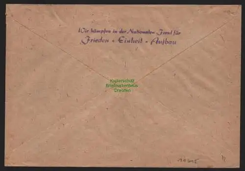 B10615 Brief DDR Propaganda Cottbus 1951 Frieden Einheit Aufbau Nationale Front