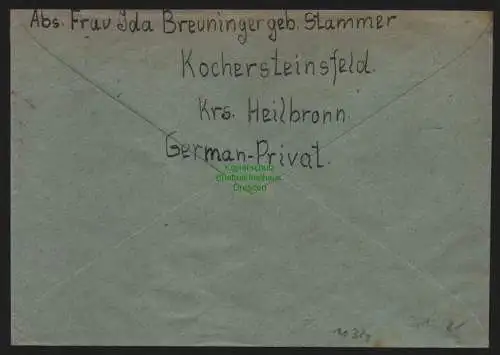 B10321 Brief BAZ Gebühr bezahlt 1945 Neckarsulm nach Lohr am Main