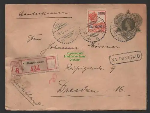 B10158 R-Brief Ganzsache Nederlandsch Indie 1923 Java Bondowoso nach Dresden