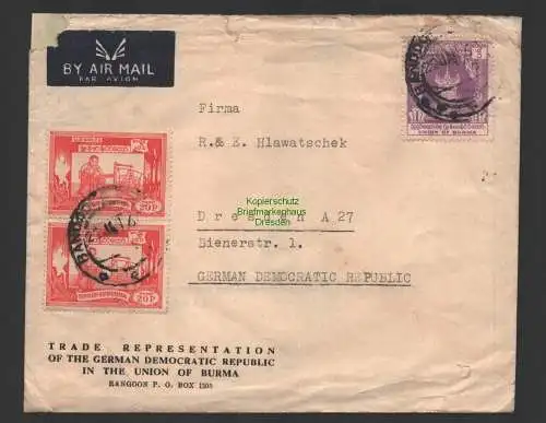 B10244  Brief Luftpost Air mail Birma Myanmar Trade Representation GDR 1960