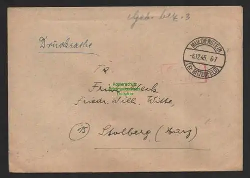 B10120 Brief SBZ Gebühr bezahlt Kroppenstedt Kr. Oschersleben 1945 Stolberg