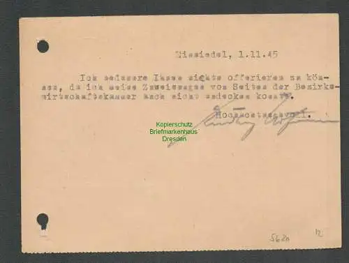 B-5620 SBZ Gebühr Bezahlt Postkarte Einsiedel BZ Chemnitz 1945 Ecena Strümpfe