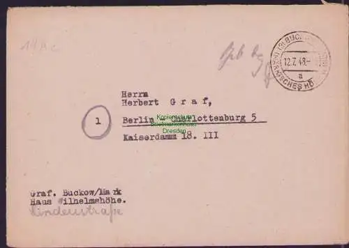 B-17827 Brief Gebühr bezahlt Buckow Märkisches Höhenland 1948 Märkische Schweiz