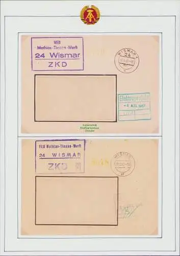 B-17737 2x Brief ZKD Kastenstempel Absenderstempel mit Postleitzahl PLZ Wismar