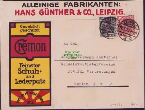 B-17836 Brief Leipzig 1922 schöner Farbenfroher Werbeumschlag Cremon Schuh-