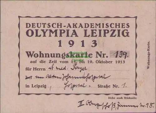 B-17853 Leipzig 1913 Wohnungs Karte Deutsch Akademisches Olympia Leipzig