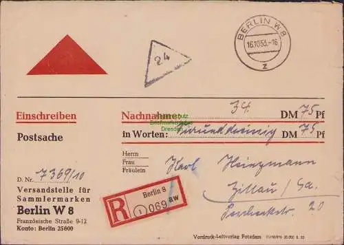 B-17588 Brief DDR Einschreiben Nachnahme Versandstelle mit 2x Adenauer Marke