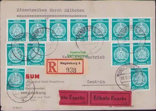 B-17899 Brief DDR Dienst Einschreiben Eilboten Magdeburg nach Genthin 1955