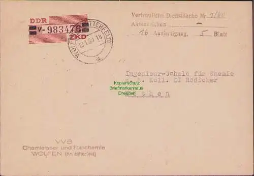 B-17594 DDR ZKD Brief 29 V Wolfen Kr. Bitterfeld als Vertrauliche Dienstsache VD