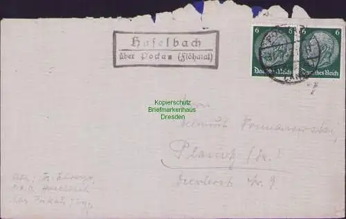 B-16469 Brief Pockau Land 1935 Landpoststempel Haselbach über Pockau Flöhathal