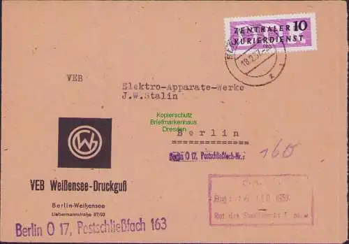 B-16541 DDR ZKD 6 Brief Berlin O17 VEB Weißensee Druckguß Liebermannstraße