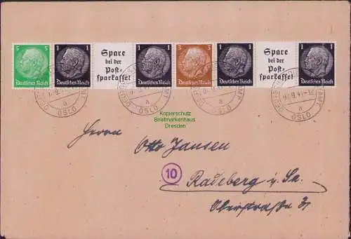 B-16496 Brief DR Hindenburg ZD Stempel Deutsches Dienstpostamt Oslo 1944