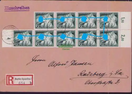 B-16453 Brief DR 9x 843 MeF Mehrfachfrankatur Berlin Spandau nach Radeberg 1943