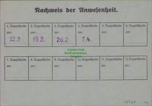 B-16467 Postkarte Bescheinigung Leipzig 1940 Reichsluftschutzbund Hausfeuerwehr