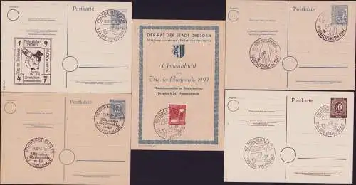 B-16627 Alliierte Besetzung 5x Postkarte Ganzsache Gedenkblatt Dresden 1947