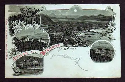 96958 Ansichtskarte Bregenz am Bodensee 1898 Postgebäude Pfänder Hotel Gebhardsberg