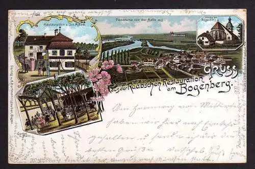 97913 AK Litho Gruss aus der Raabschen Restauration am Bogenberg 1899 Kirche