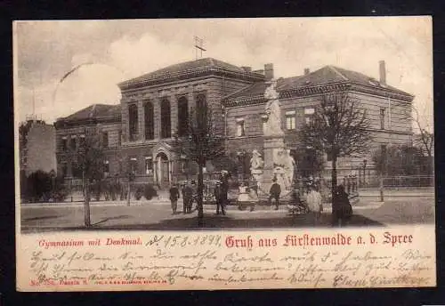 98046 Ansichtskarte Fürstenwalde Spree 1899 Gymnasium mit Denkmal