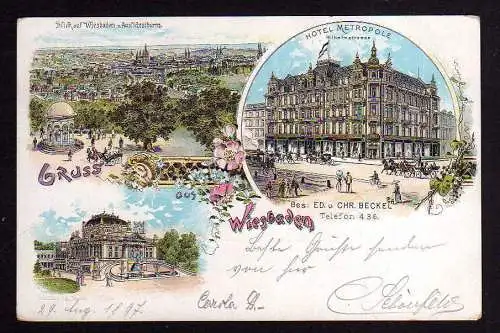 96788 Ansichtskarte Wiesbaden Litho 1897 Hotel Metropole Ed. Beckel