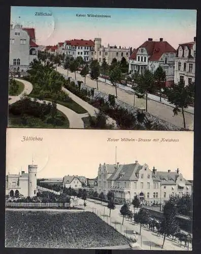 97723 2 Ansichtskarte Sulechow Züllichau Kaiser Wilhelm Strasse mit Kreishaus 1909 1913