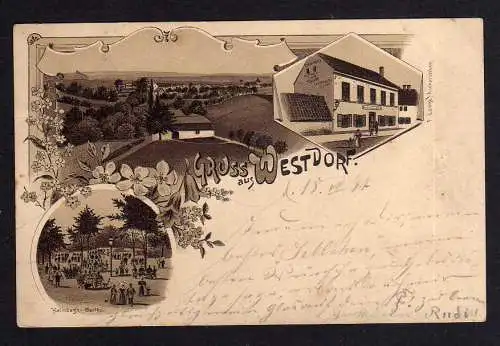 97848 AK Litho Westdorf Aschersleben Restaurant zum schwarzen Bär Helmdag 1897