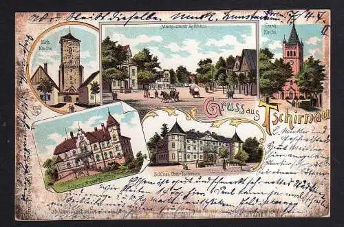 95970 AK Czernina Tschirnau 1899 Kath. Kirche Schloss Markt Litho