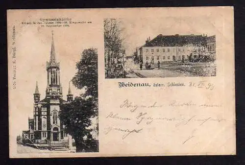 96567 AK Weidenau Österr. Schlesien Gymnasialkirche eingeweiht 1898